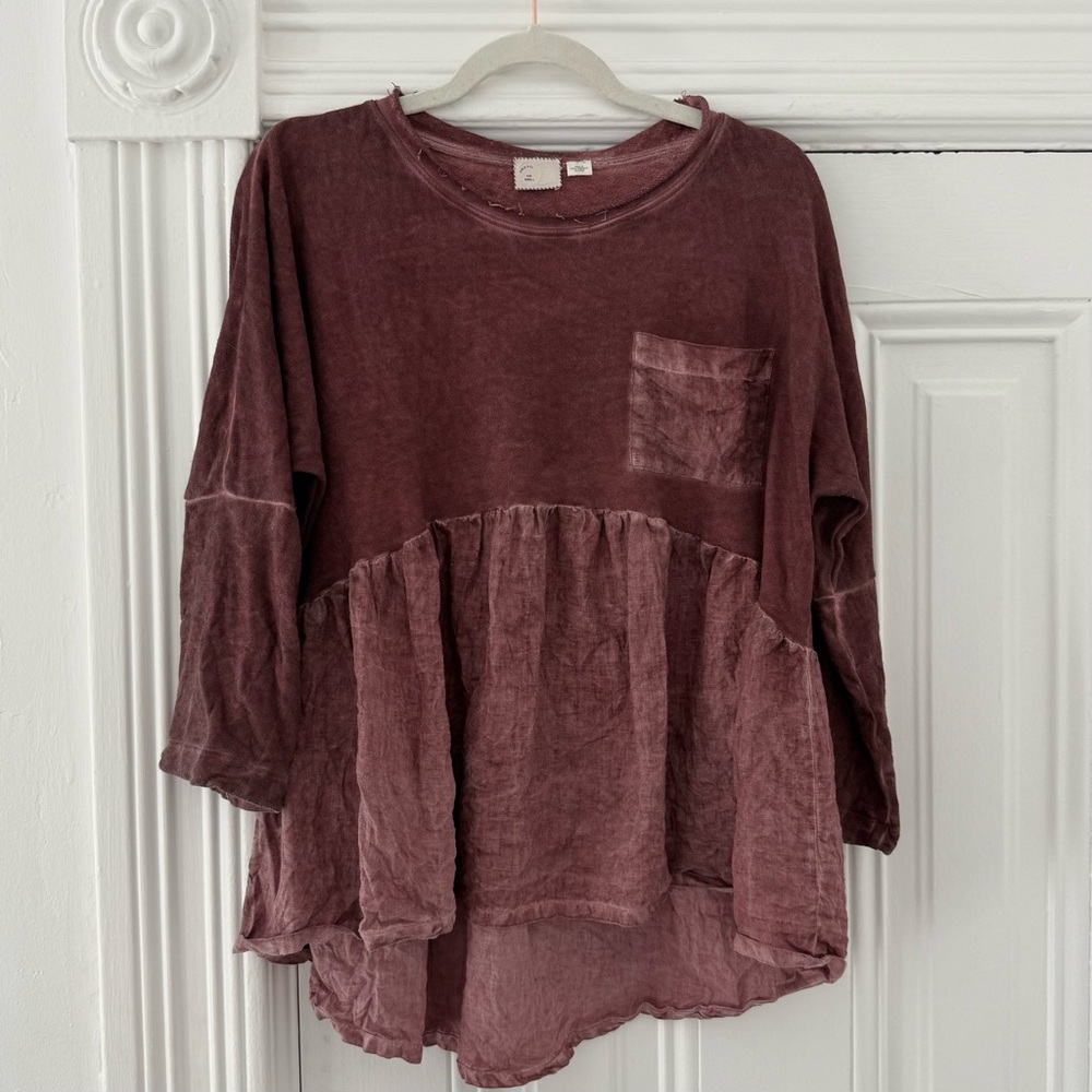 ๐ฆ Anthropologie Burgundy Relaxed Long Sleeve Sweatshirt - Picture 1 of 8
